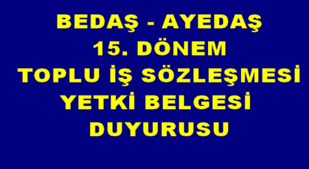 BEDAŞ - AYEDAŞ 15.DÖNEM TİS YETKİ BELGESİ