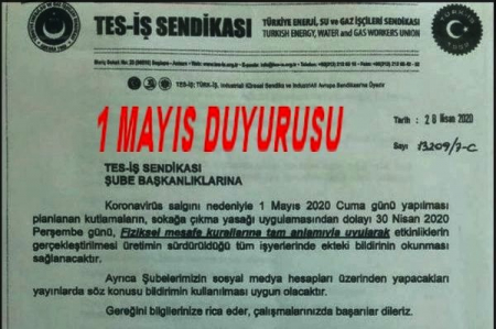 GENEL MERKEZ İN 1 MAYIS DUYURUSU