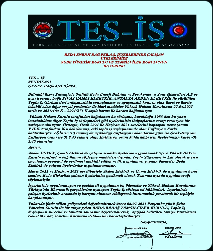 BEDA TEMSİLCİLER KURULU KARARI 1