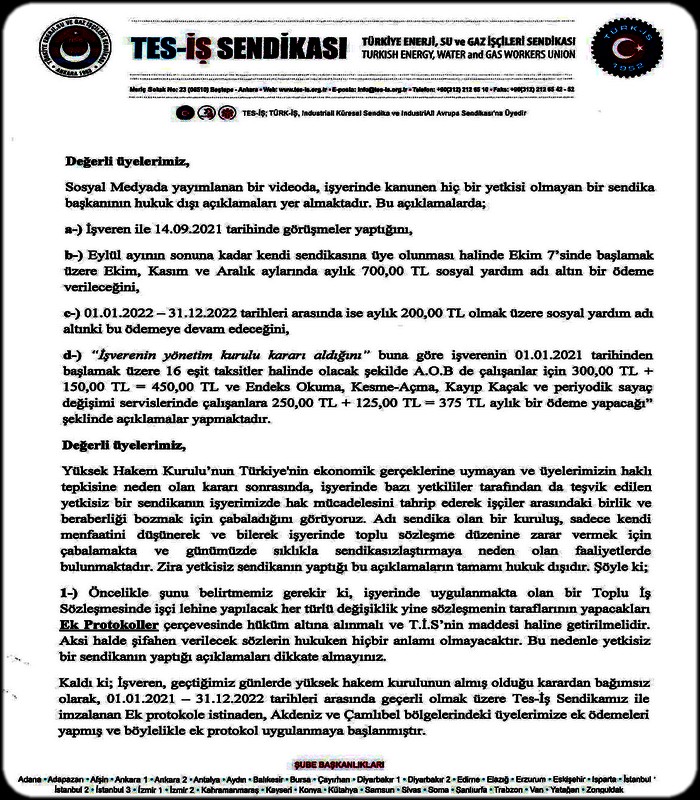 BEDA İŞÇİLERİNE DUYURU -1-