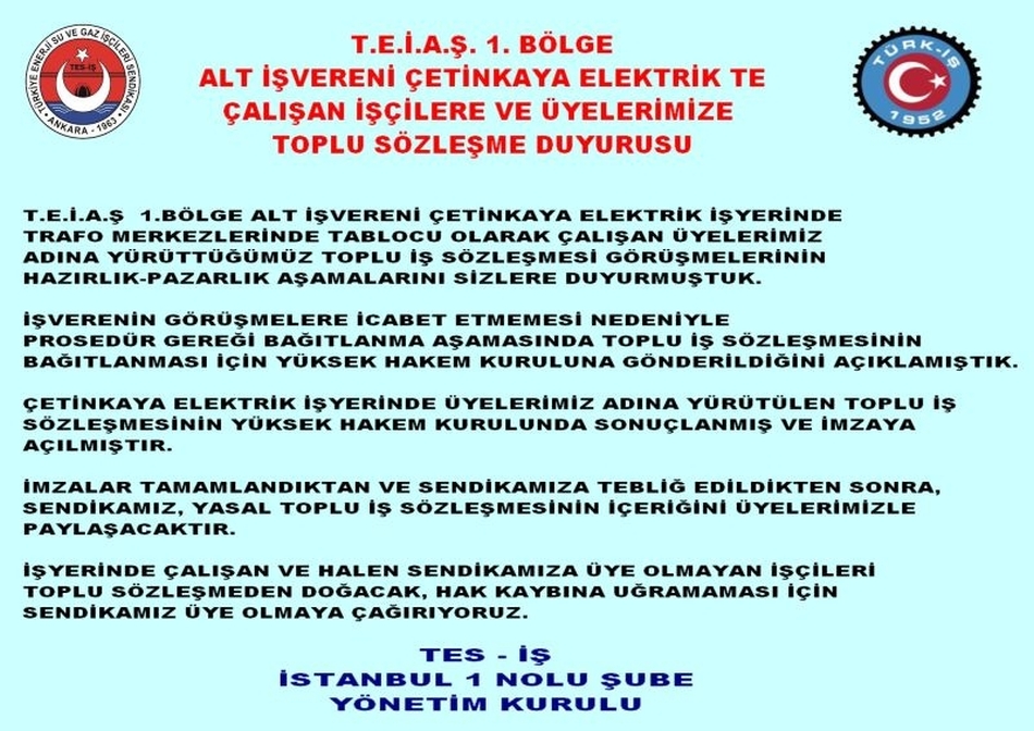 ÇETİNKAYA SÖZLEŞME DUYURUSU