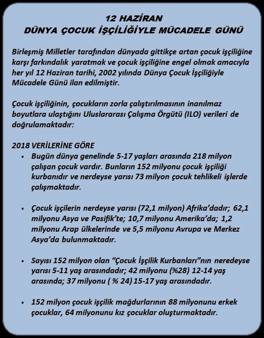 DÜNYA ÇOCUK İŞÇİLİĞİ İLE MÜCADELE GÜNÜ