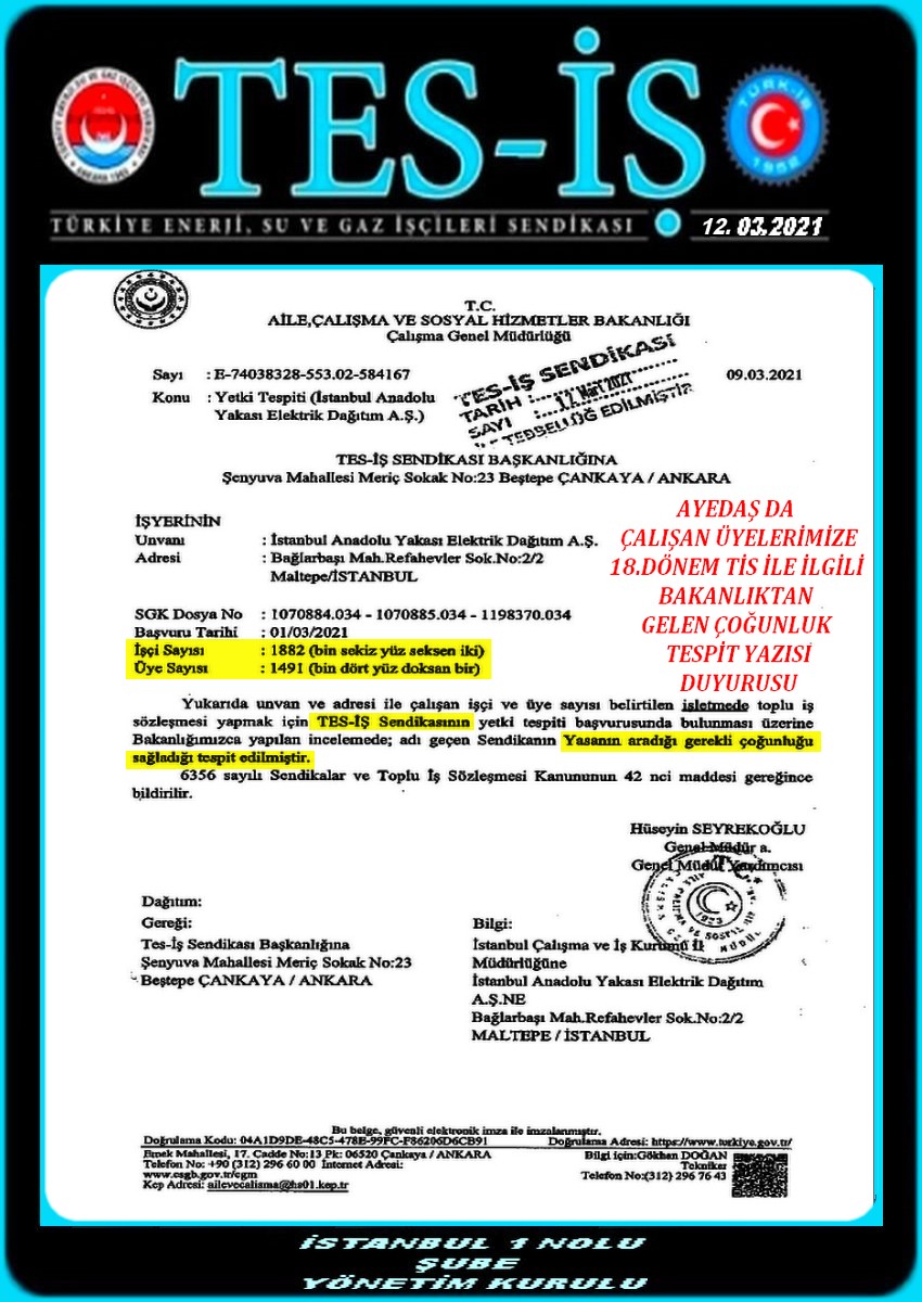 AYEDAŞ ÇOĞUNLUK TESPİT DUYURUSU