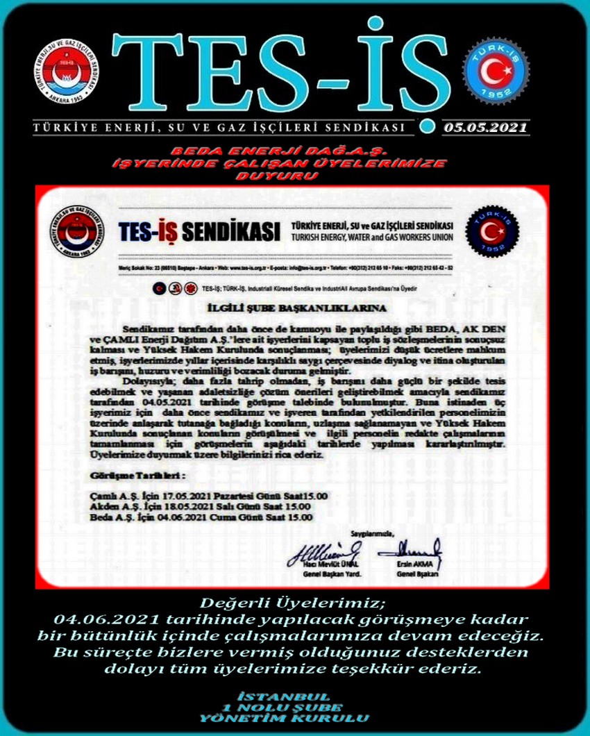 BEDA SÖZLEŞMESİ İLE İLGİLİ DUYURU
