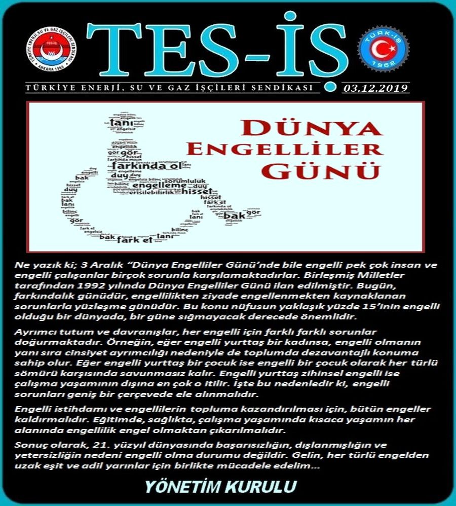 DÜNYA ENGELLİLER GÜNÜ