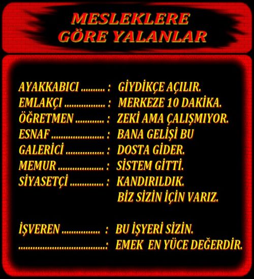 MESLEKLERE GÖRE YALANLAR