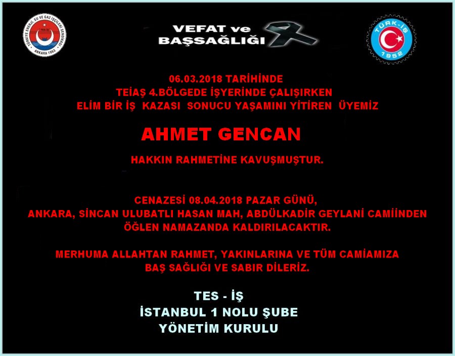AHMET GENCAN VEFAT DUYURUSU