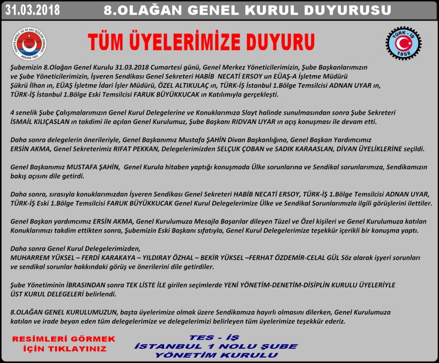 8.OLAĞAN GENEL KURUL DUYURUSU
