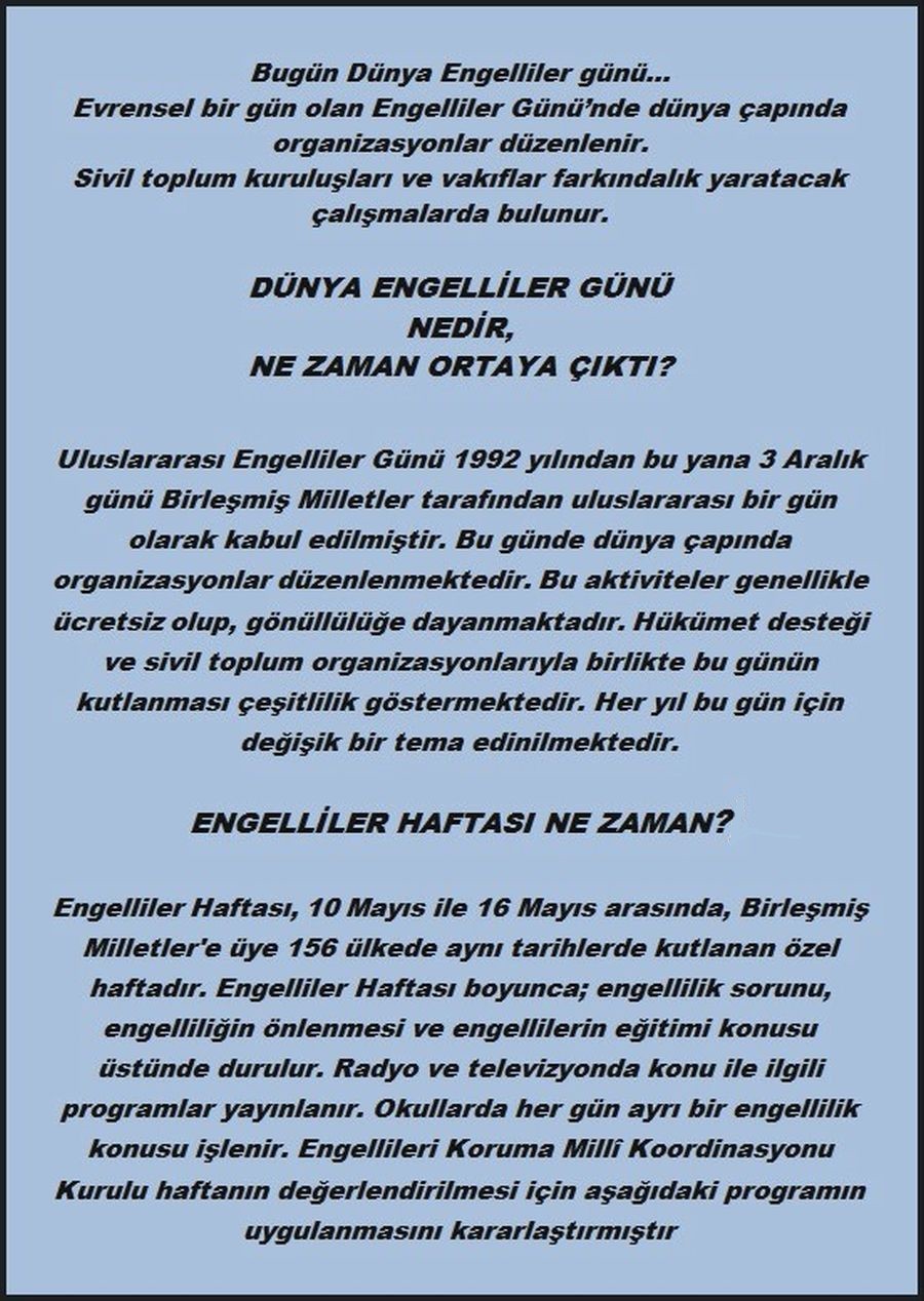 DÜNYA ENGELLİLER GÜNÜ