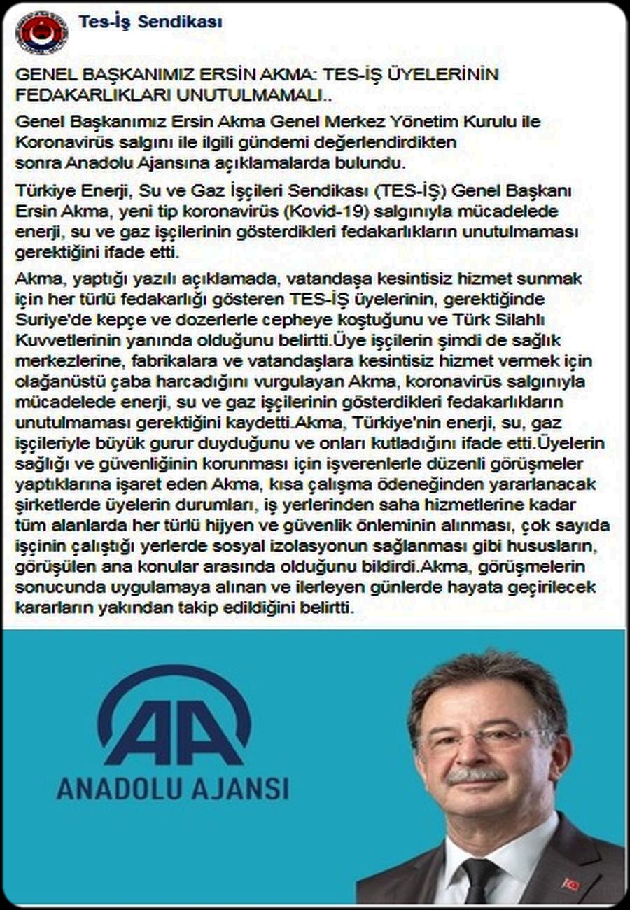 TES İŞ BAŞKANI ERSİN AKMA