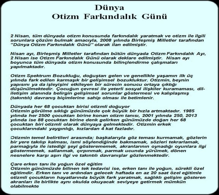 OTİZM DÜNYA FARKINDALIK GÜNÜ