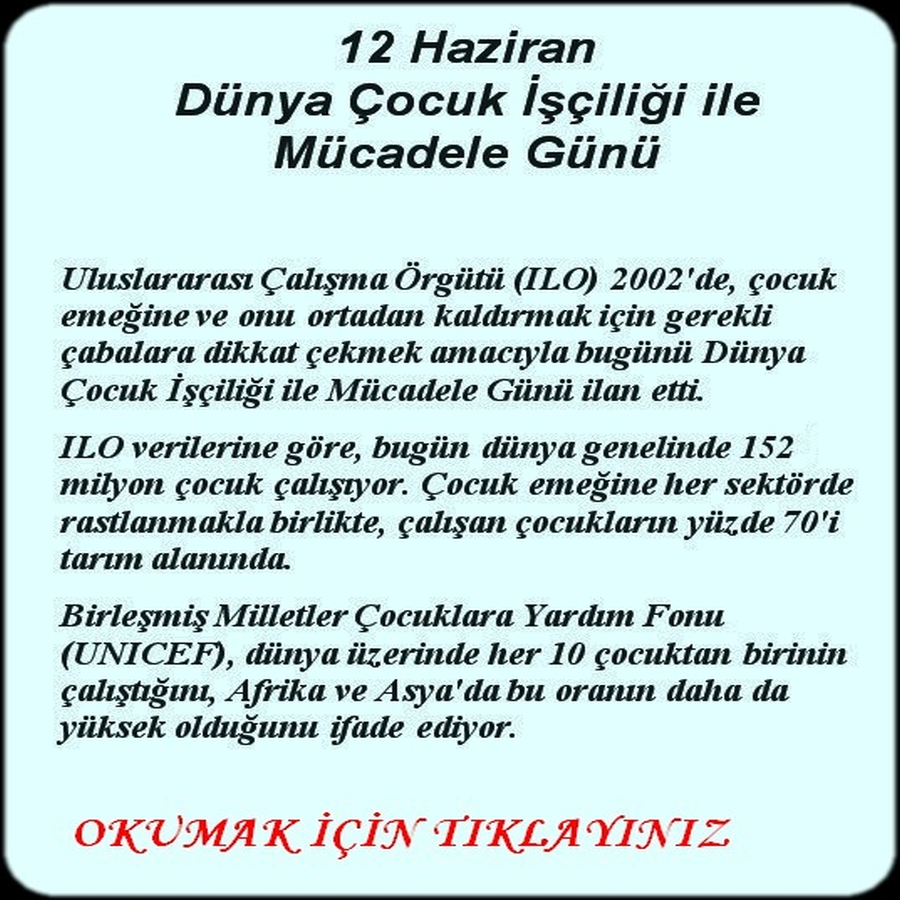 ÇOCUK İŞÇİLİĞİ MÜCADELE GÜNÜ