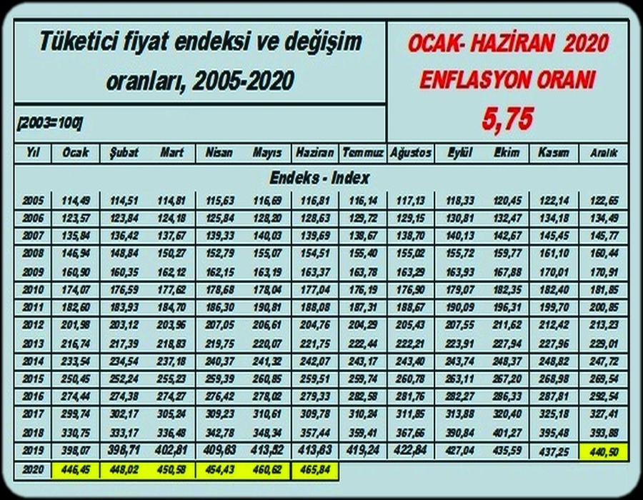 HAZİRAN ENFLASYON TABLOSU