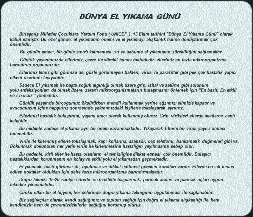 DÜNYA EL YIKAMA GÜNÜ