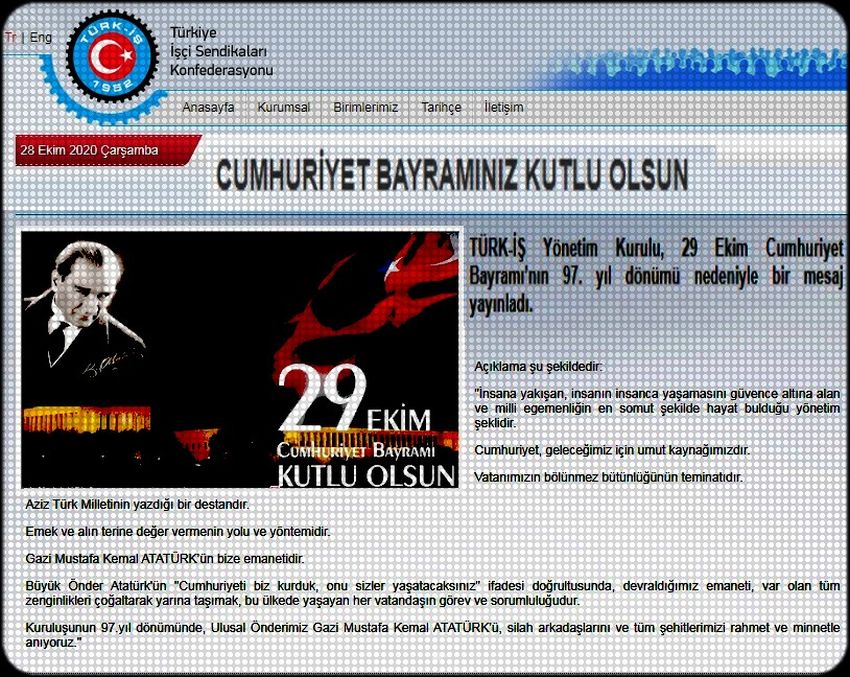 TÜRK-İŞ İN CUMHURİYET BAYRAMI MESAJI