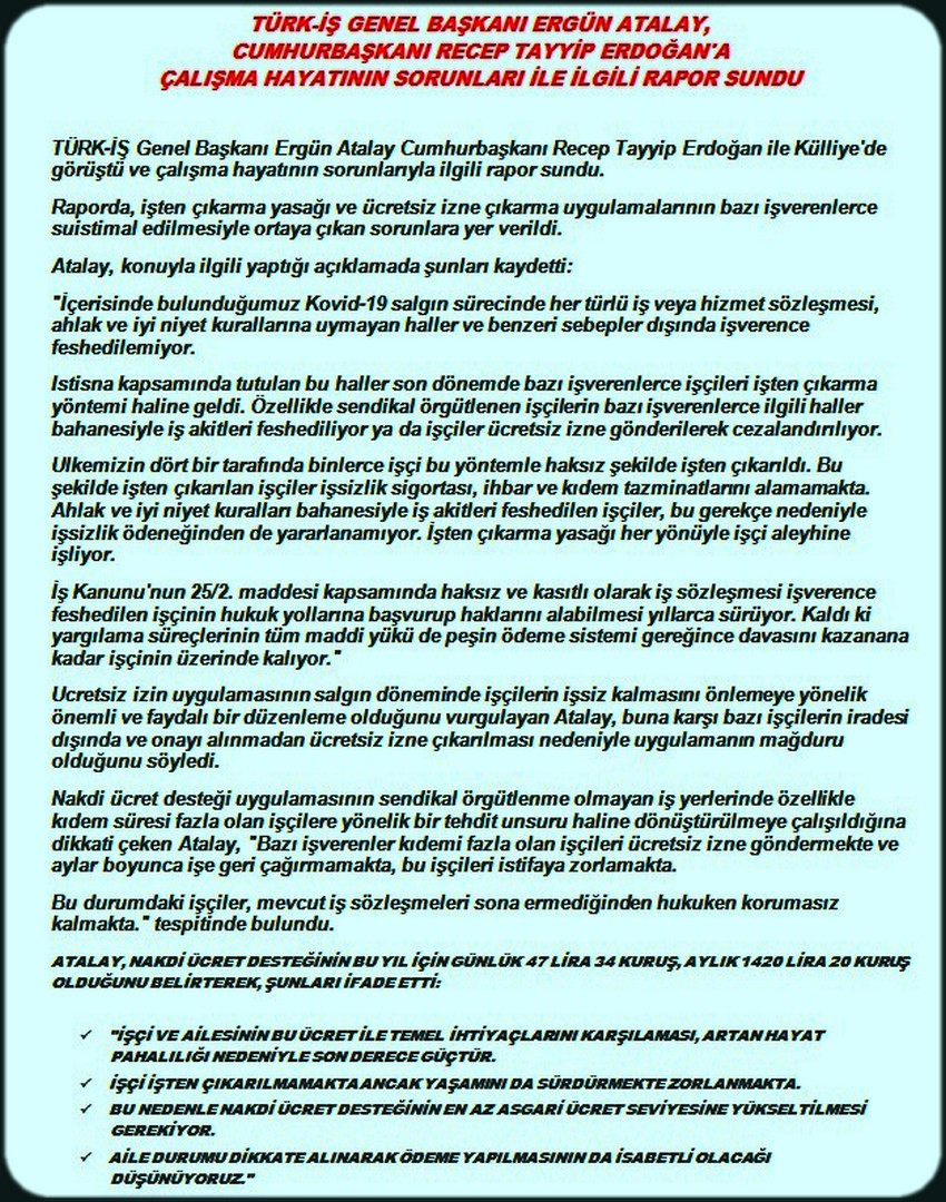 TÜRK İŞ İN AÇIKLAMASI