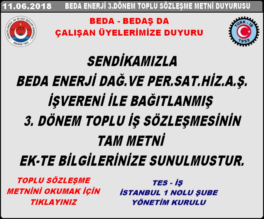 BEDA TİS METNİ DUYURUSU